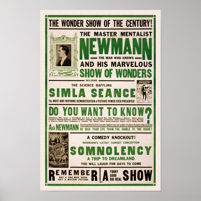 Mentalist 1930. Vintage Magician Poster (Framsidan)