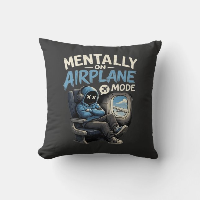 Mentally On Airplane Mode Shirt Funny Anime boy Kudde (Framsida)