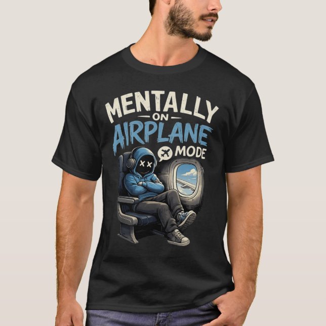 Mentally On Airplane Mode Shirt Funny Anime boy T (Framsida)