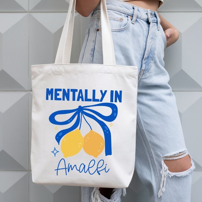 Mentalt i Amalfi Italien Blå Coquette Citron Tygkasse (Skapare uppladdad)