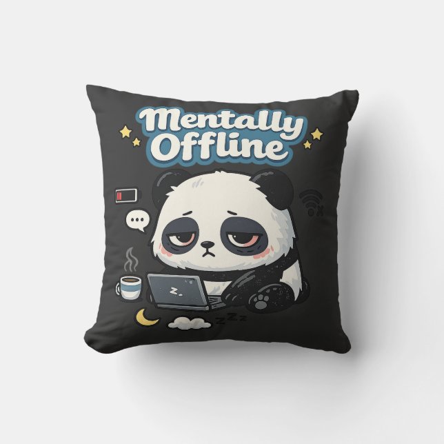 Mentalt Offline Panda | Introvert Lo-Fi Estetik Kudde (Framsida)