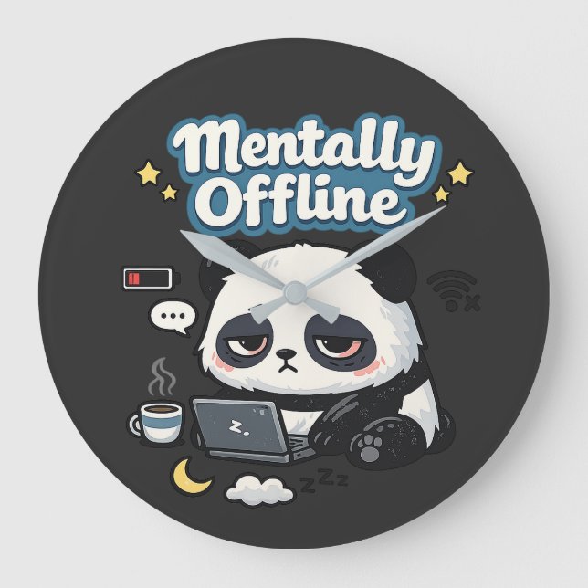 Mentalt Offline Panda | Introvert Lo-Fi Estetik Stor Klocka (Framsida)