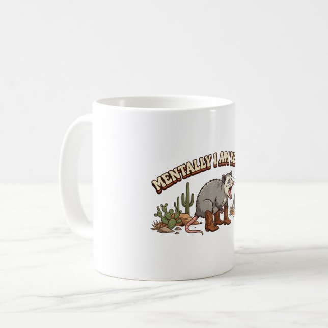 Mentalt Skriker Jag Rolig Cowboy-Possum Kaffemugg (Framsida vänster)