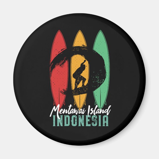 Mentawai Island Indonesia Vintage Retro Surfing Magnet (Framsidan)