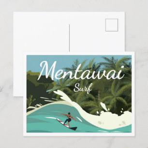 Mentawai Surf Indonesien resmål illustration Vykort