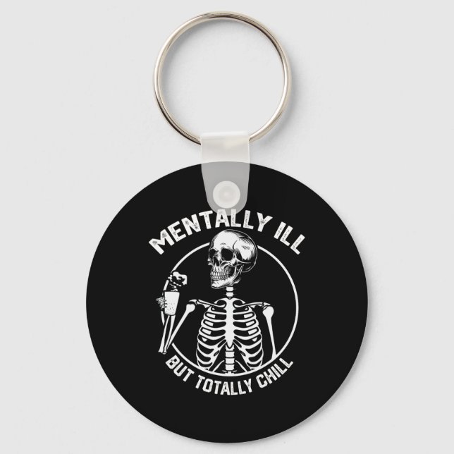 Menter Ill, men totalt Chill Halloween Skeleton Nyckelring (Framsida)