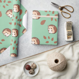 Menthol Grönt Sömlös Hedgehogs Wrapping Papper Presentpapper
