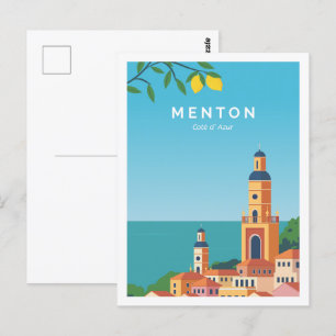 Menton Cote de Azur Resemål Illustration Vykort