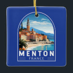 Menton Frankrike Travel Art-Vintage<br><div class="desc">Menton-retrovektorns rörelsemodeller. Menton är en stad på Fransken Riviera i sydöstra Frankrike. Den är känd för stränder och trädgårdar som Serre de la Madone-trädgården.</div>