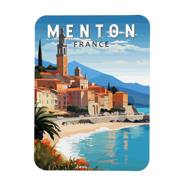 Menton Frankrike Travel Art-Vintage Magnet (Vertikal)