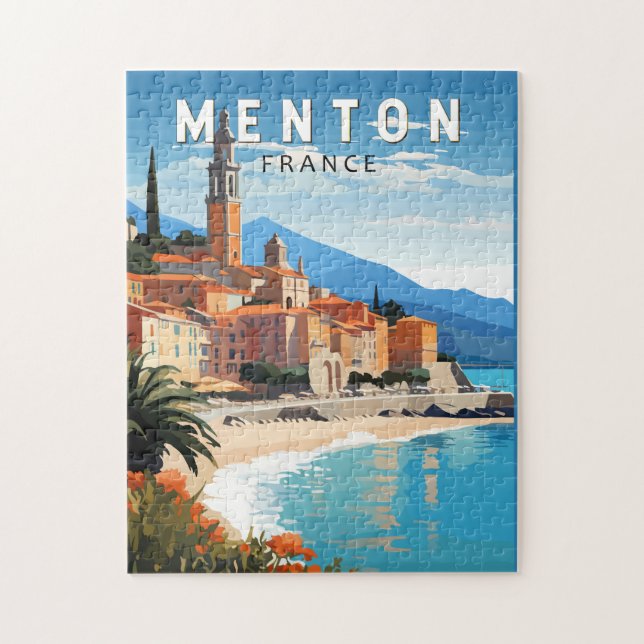 Menton Frankrike Travel Art-Vintage Pussel (Vertikal)