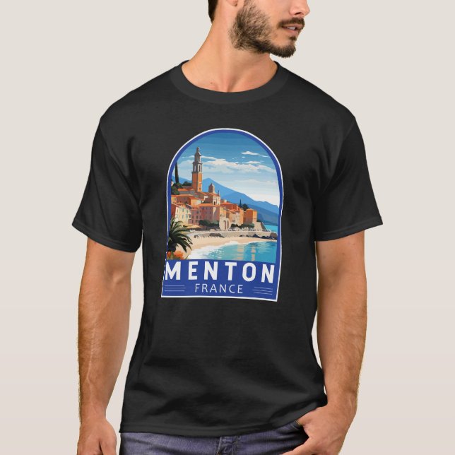 Menton Frankrike Travel Art-Vintage T Shirt (Framsida)