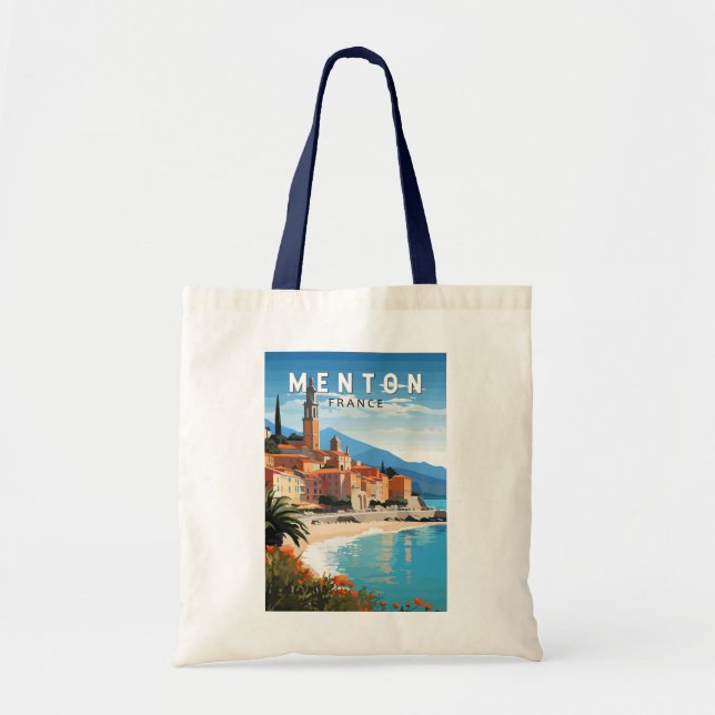 Menton Frankrike Travel Art-Vintage Tygkasse (Framsidan)