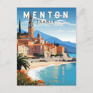 Menton Frankrike Travel Art-Vintage Vykort