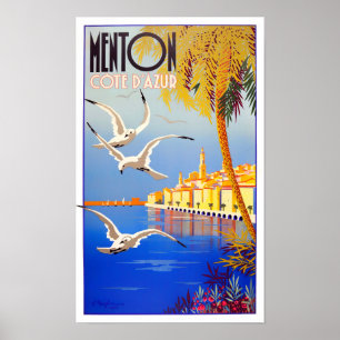 Menton Frankrike vintage resor Poster