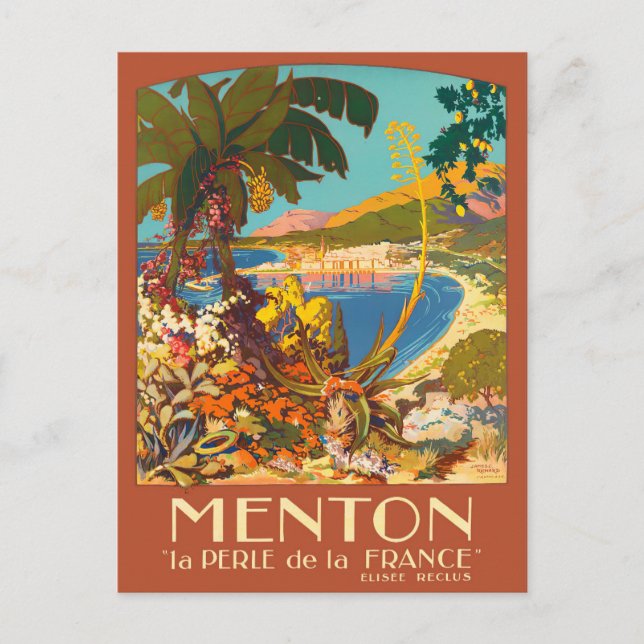 Menton Frankrike vintage resor Vykort (Framsida)