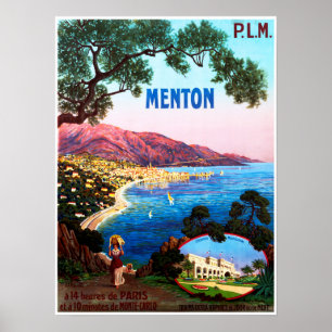 MENTON Fransk Riviera Cote D'Azur Frankrike Travel Poster