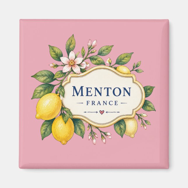Menton French Riviera Magnet - Dusty pink Lemon (Framsidan)