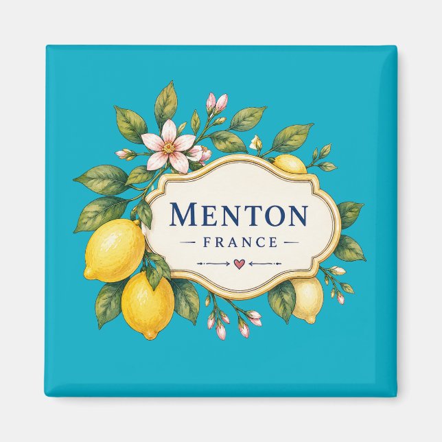 Menton French Riviera Magnet - turquoise Lemon (Framsidan)