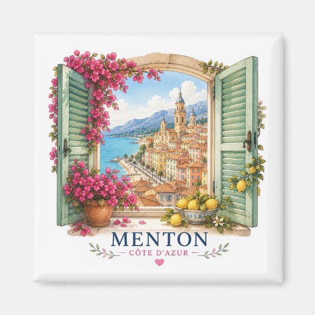 Menton French Riviera Magnet - View Through Window (Framsidan)