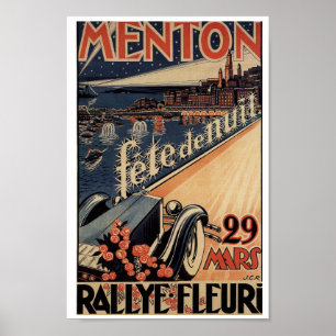 Menton Rallye Fleuri 1929 Fransk Riviera Poster
