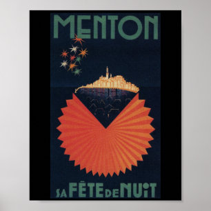 Menton Sa Fete de Nuit Fransk Riviera Postcard Poster