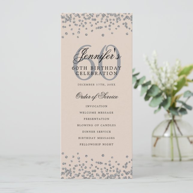 Menu (60:e födelsedag) Tack för Silver Champagne Inbjudningar (Stående Fram)