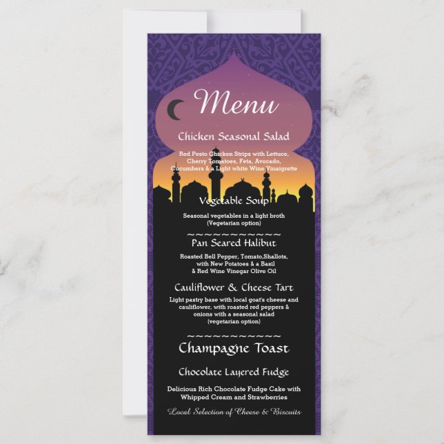 Menu Arabian Night Party bröllopsmottagning Inbjudningar (Framsida)