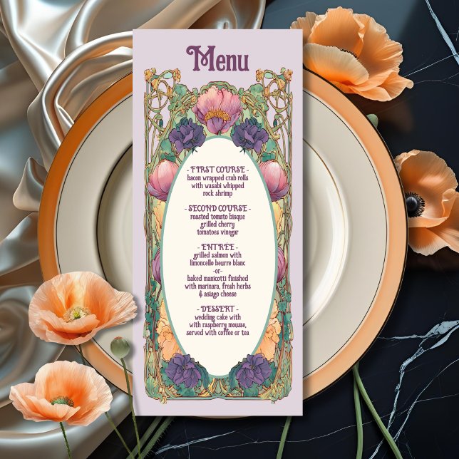 Menu art nouveau Blommigt Bröllop Meny (Skapare uppladdad)
