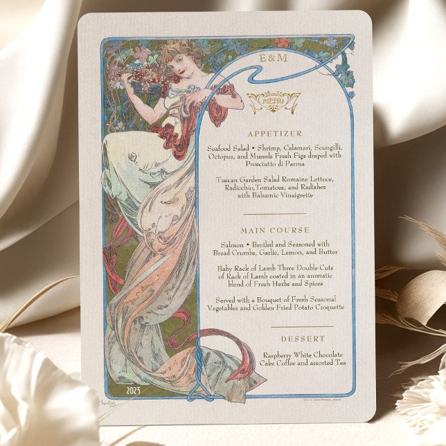 Menu Art nouveau Bröllop middag av Mucha Inbjudningar (Skapare uppladdad)
