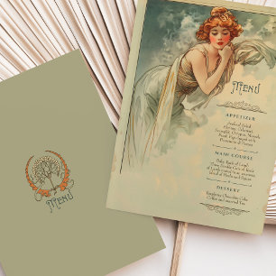 Menu Art nouveau Bröllop Middag Inbjudningar