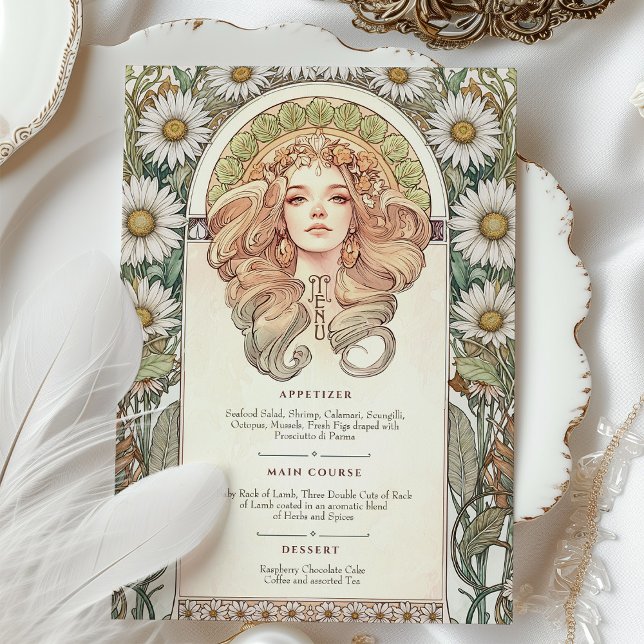Menu Art nouveau Bröllop Middag Inbjudningar (Skapare uppladdad)