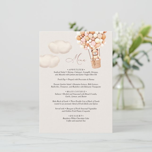 Menu Bear Baby Shower-bubbla Tilläggskort (Stående Fram)