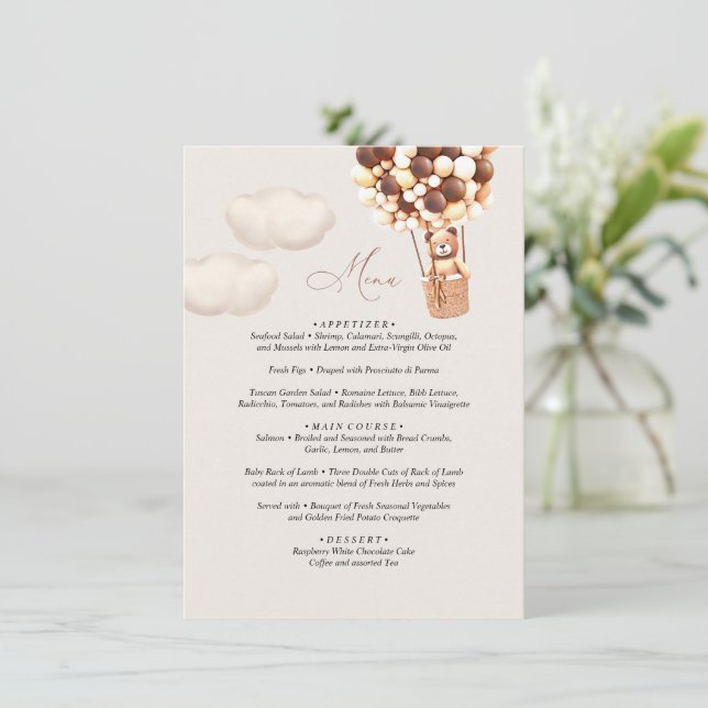 Menu Bear Baby Shower-bubbla Tilläggskort (Stående Fram)