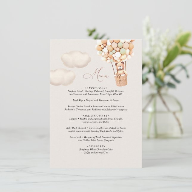 Menu Bear Baby Shower-bubbla Tilläggskort (Stående Fram)