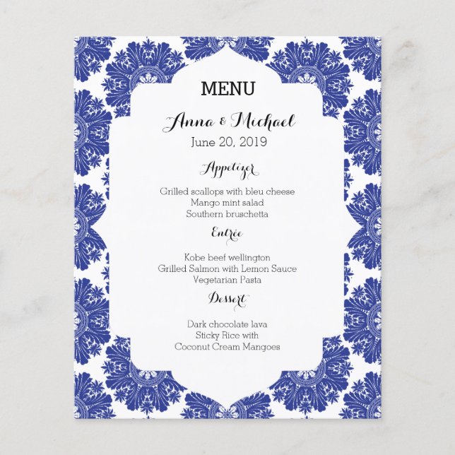 MENU Bevackra Blue & White Baroque Bröllop Suite (Framsida)