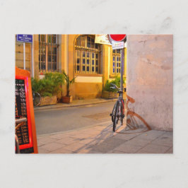 Menu, Bicycle, Shadow Frankrike utanför restaurang Vykort