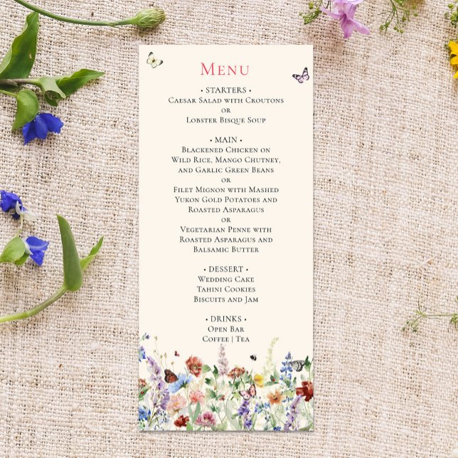 Menu Boho Wildblommor & Butterflies (Skapare uppladdad)