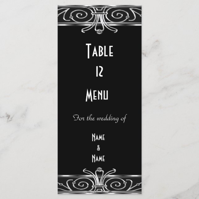 Menu Bord Card Elegant Black Silver Art Deco Meny (Framsida)
