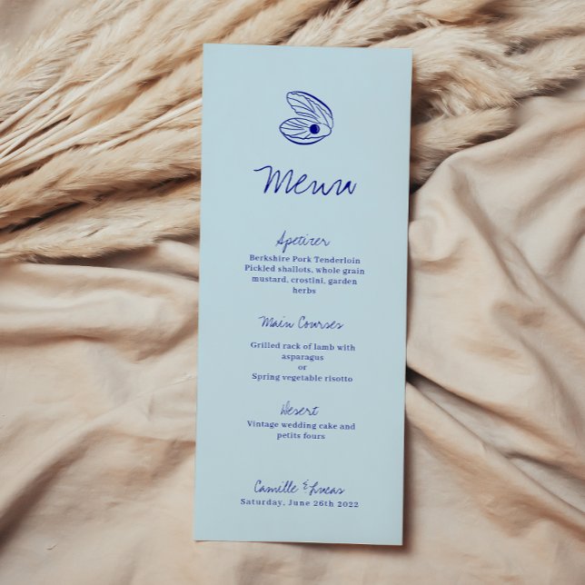 Menu Bröllop i Modern Blue Mediterranean Snäcka Meny (Skapare uppladdad)