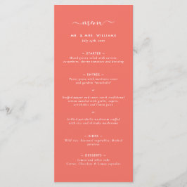 Menu Bröllop i Modern Coral Minimalist Meny