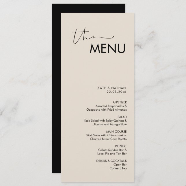 Menu Bröllop i Modern Minimalist Meny (Fram/baksida)