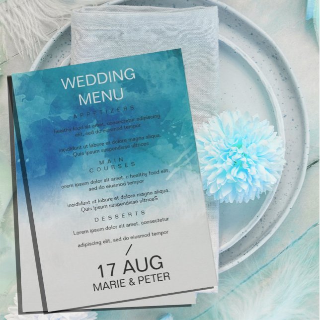 Menu Bröllop i Watercolor Ocean Beach (sommartid) Inbjudningar (Skapare uppladdad)