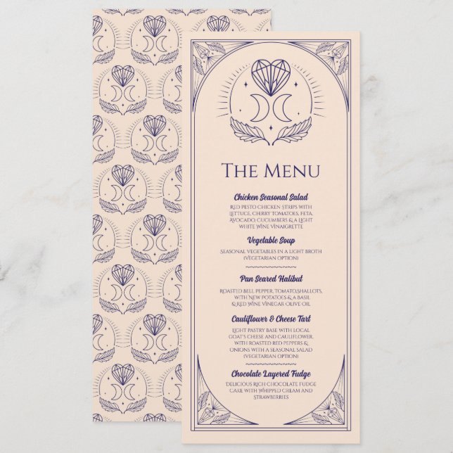 Menu Bröllop Tarot Måne Heart Reception Party Inbjudningar (Fram/baksida)