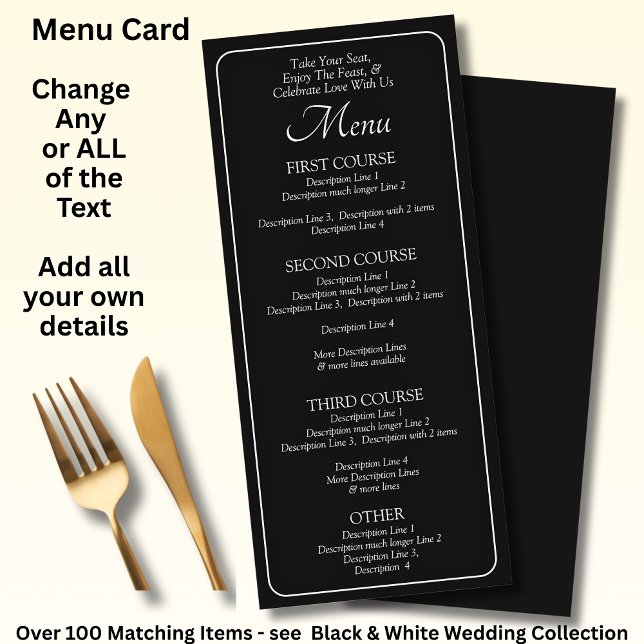Menu Card - Black White - Add your own details Meny (Skapare uppladdad)