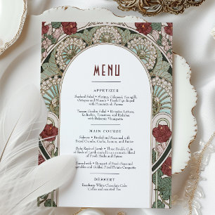 Menu Card Burgundy Art nouveau Mucha Inbjudningar