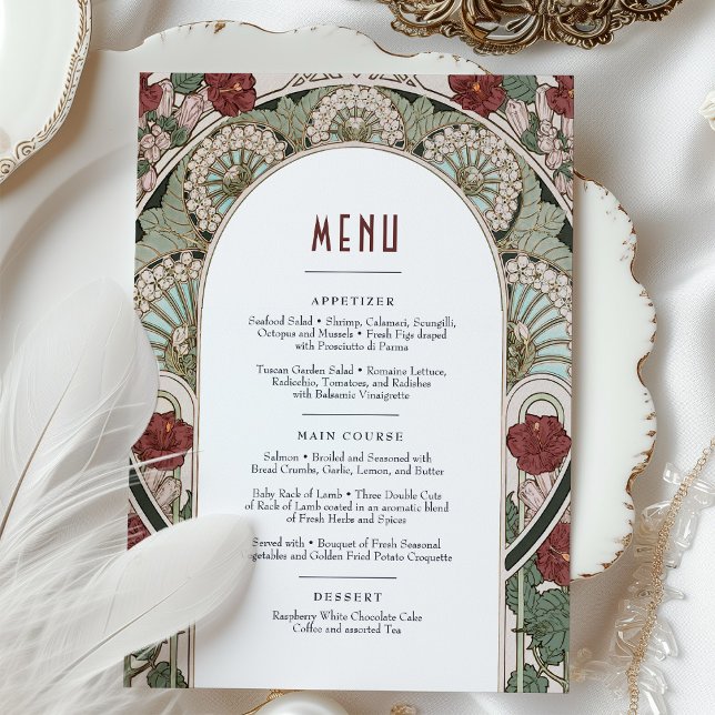 Menu Card Burgundy Art nouveau Mucha Inbjudningar (Skapare uppladdad)