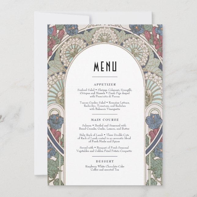 Menu Card Burgundy Art nouveau Mucha Inbjudningar (Framsida)