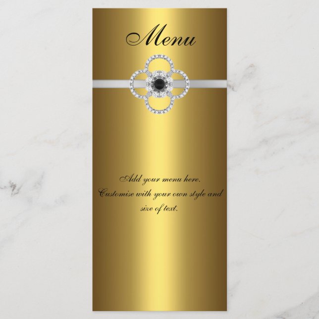 Menu Card Guld Black Silver Diamond Jewel Meny (Framsida)