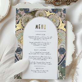 Menu Card Navy Blue Guld Art nouveau Mucha